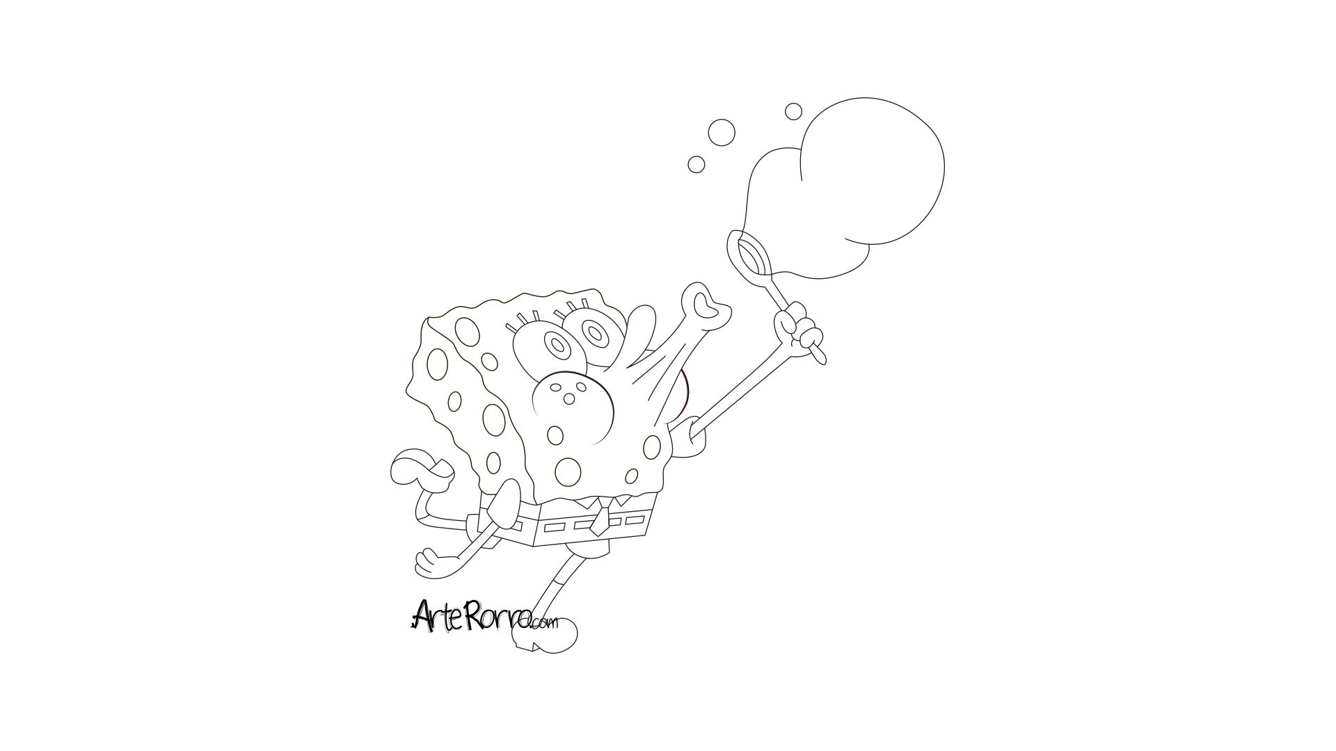 Dibujo de  Bob Esponja haciendo burbujas