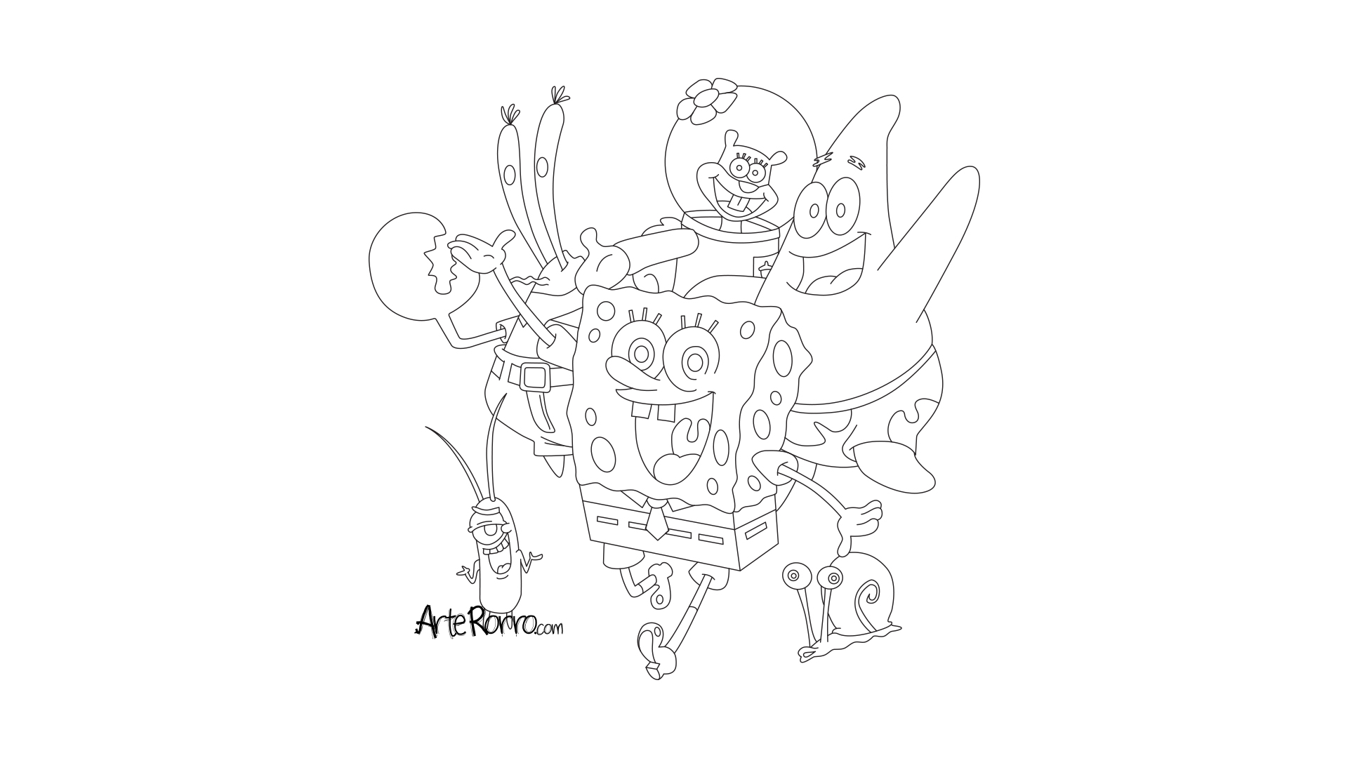  SpongeBob, Patrick, Mr. Krabs, Sandy, Plankton, Gary